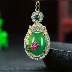 Green Jade & Cubic Zirconia Pendant Necklace